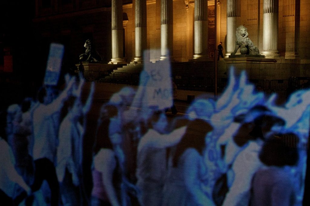 Photo of Spain hologram protest.